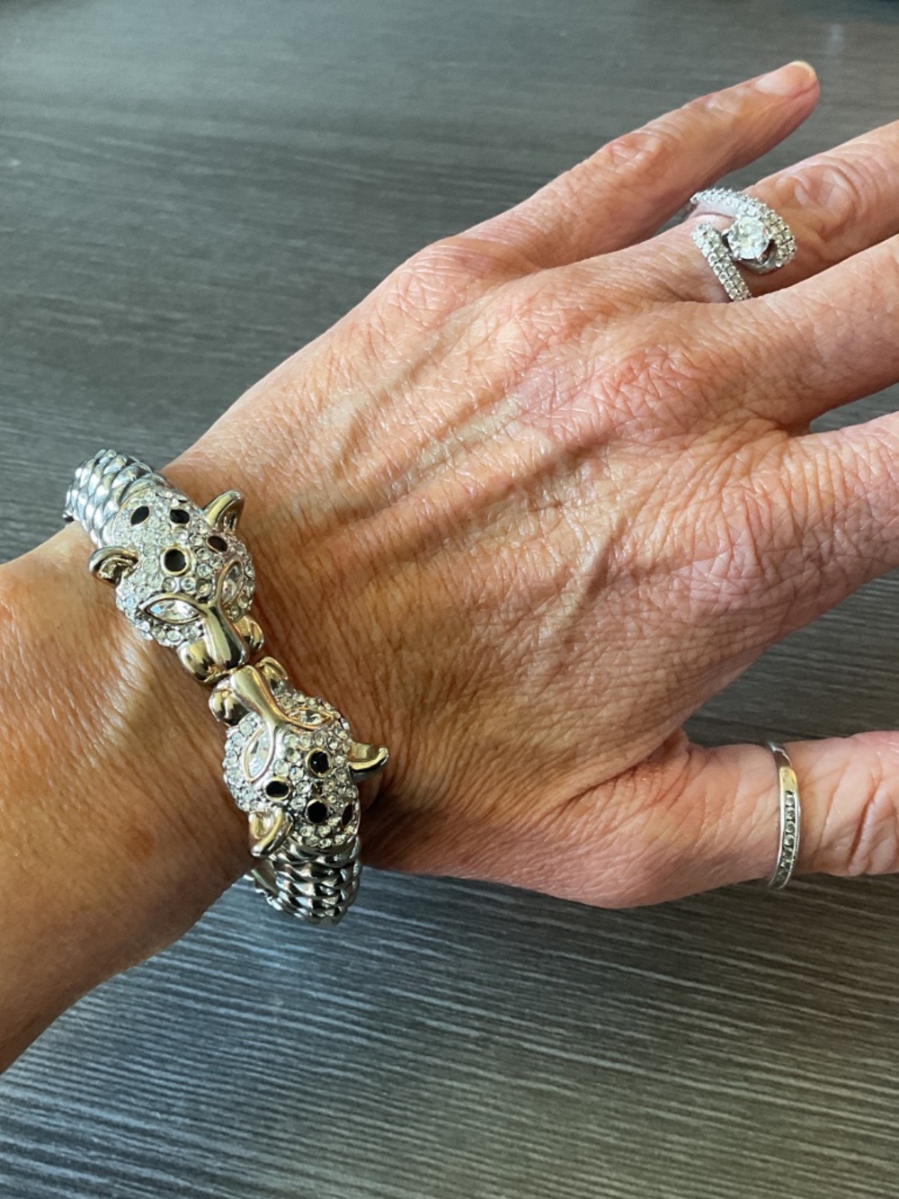 Vintage Leopard Head Cuff Bracelet | Gold & Silver Tone Animal Statement Jewelry